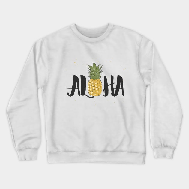 Aloha Typography Hawaiian Summer Pineapple Design Crewneck Sweatshirt by Mia_Akimo